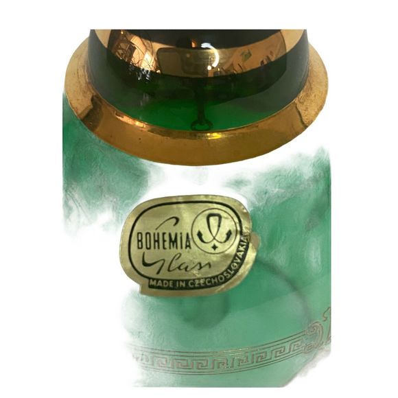 Bohemia Crystal Glass Bell Table Bell Green Gold Decor Czechoslovakia Art - Picture 9 of 9